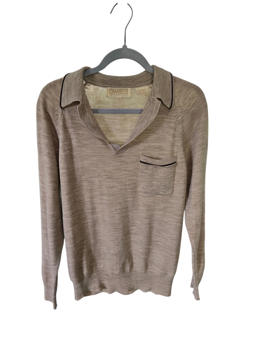 Vintage 70s Gimbels Knit Polo Sweater Mens Medium Tan
